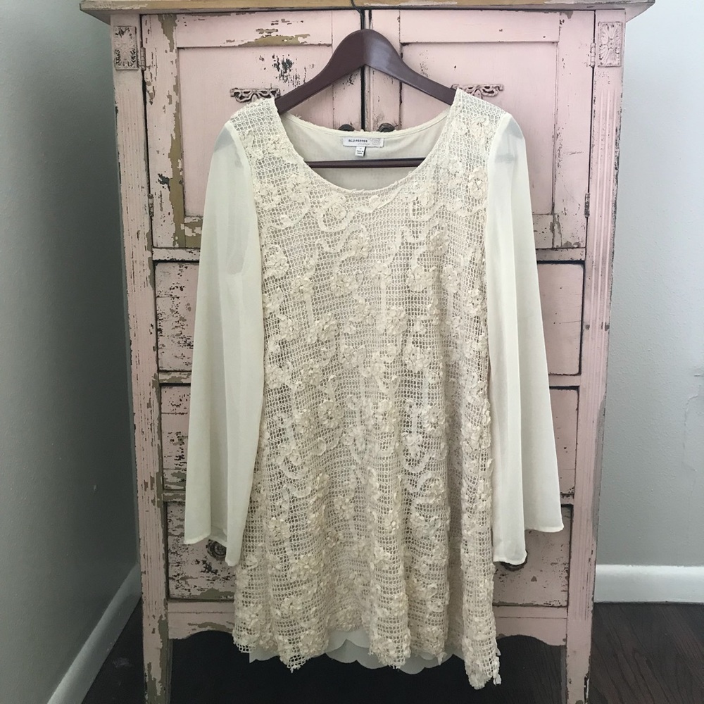 Blue Pepper Vintage cream textured dress